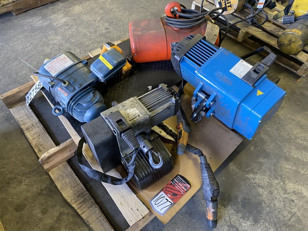 Lot of (4) Electric Hoists Including Demag 1-Ton, CM 1/2 ...