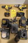 Lot of DeWalt DCD940 Drill Driver and DC742 3/8 Drill Driver w/ Spare Batteries and Chargers